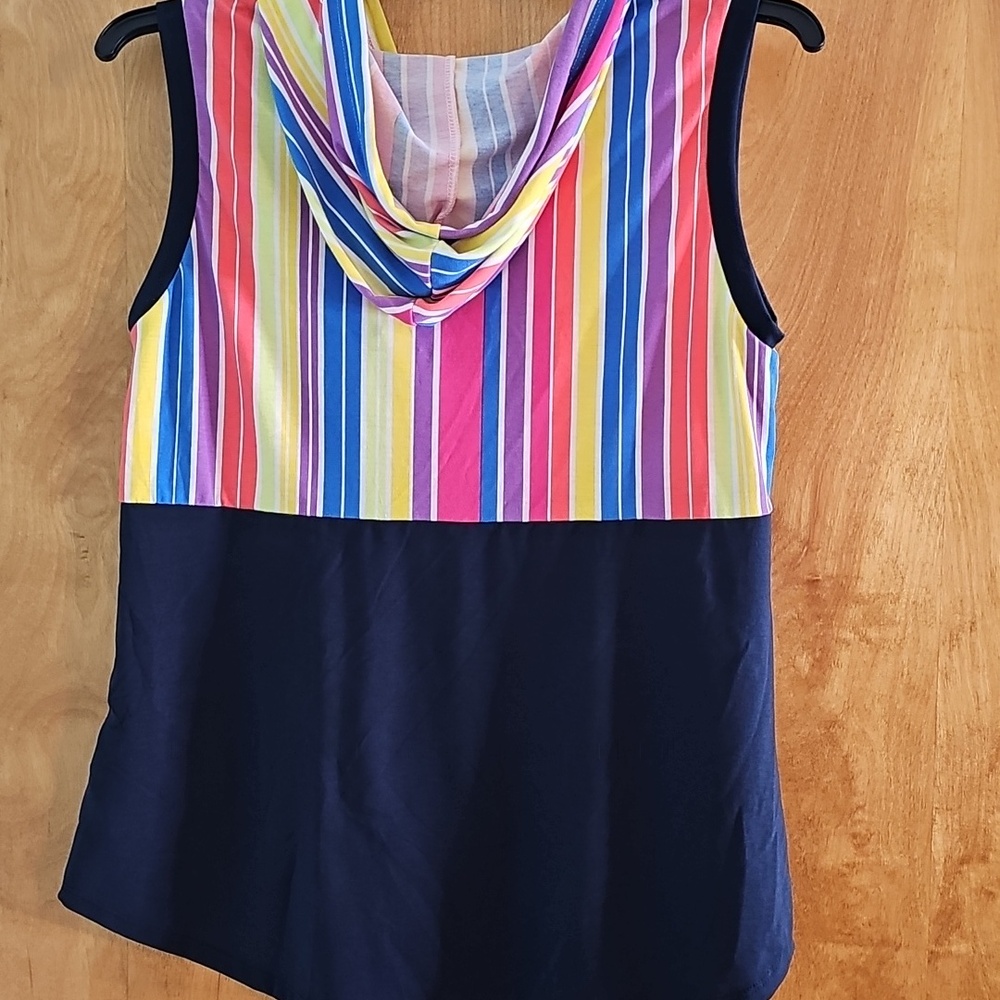 LuLaRoe Pink, Purple & Blue Striped Hooded Tank - Picture 2 of 4